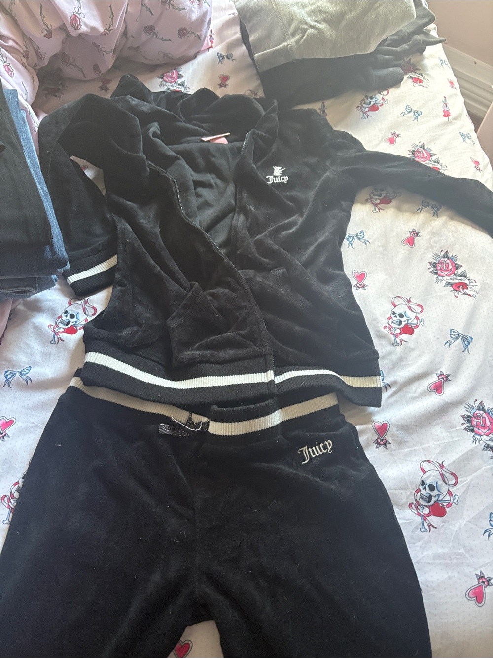 Juicy Couture Black Velour Two-Piece Tracksuit with White Trim